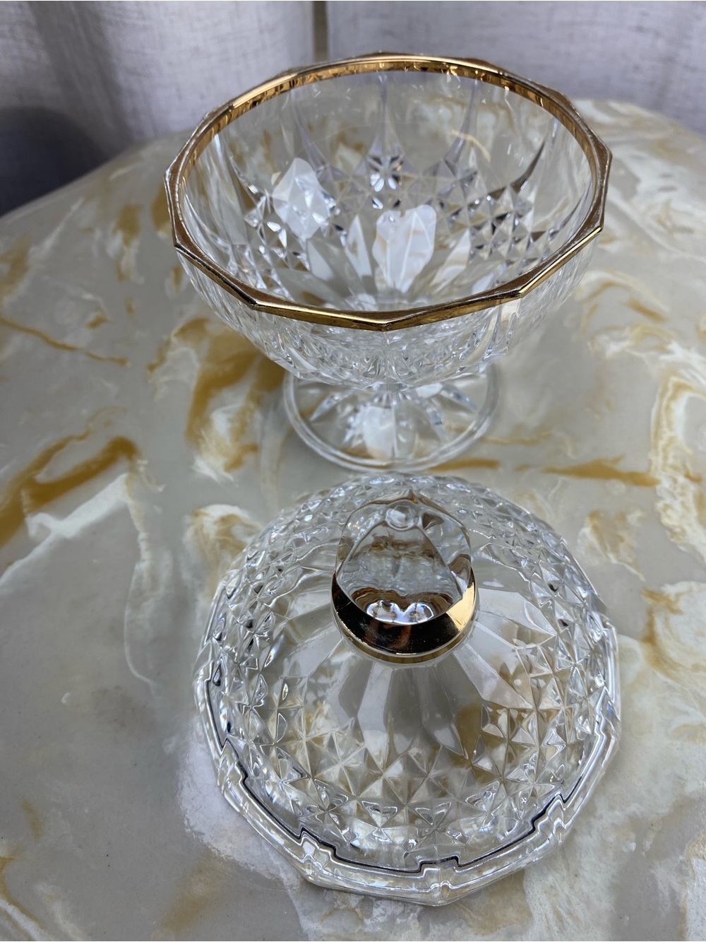 Vintage Cristal D’Arques Longchamp Gold Crystal Lidded Candy Dish